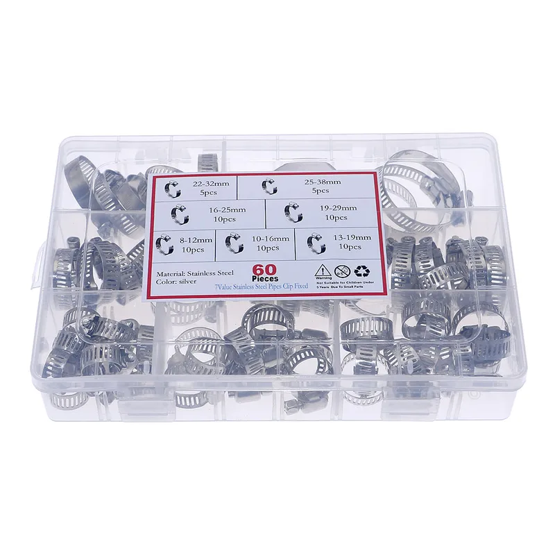 Hose Clamp Assorted - 60 stuks brandstofinjectieslangklemmen van roestvrij staal,